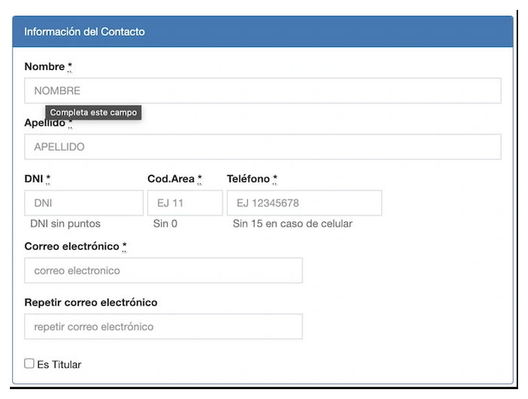 Paso 2 para sacar turno de la VTV en San Justo: información del contacto
